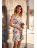 Rochie florala cu decolteu plic, bej PR3211 - Magazin online - Boutique